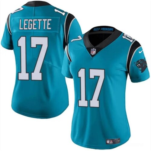 68627bc4d60bd_1 Women's Carolina Panthers #17 Xavier Legette Blue 2024 Draft Vapor Stitched Jersey(Run Small)
