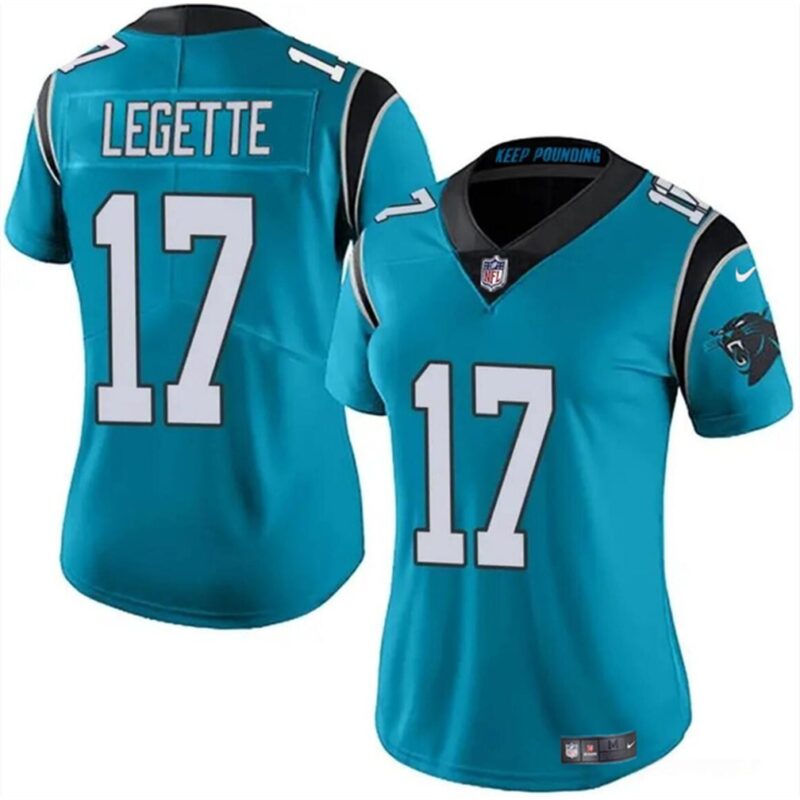 68627bc4d60bd_1 Women's Carolina Panthers #17 Xavier Legette Blue 2024 Draft Vapor Stitched Jersey(Run Small)