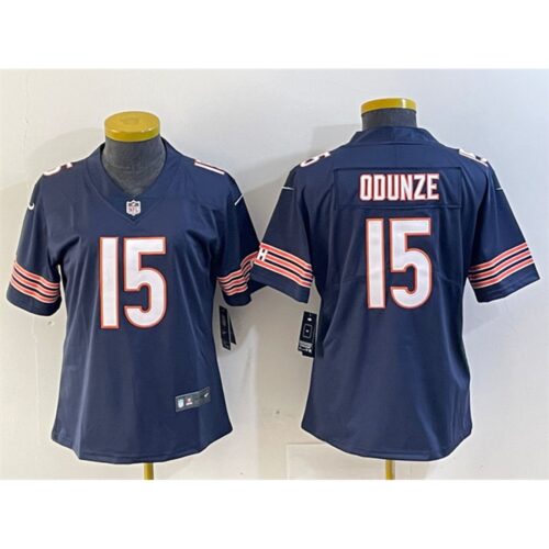 68627bcad8146_1 Women's Chicago Bears #15 Rome Odunze Navy 2024 Draft Vapor Stitched Jersey(Run Small)