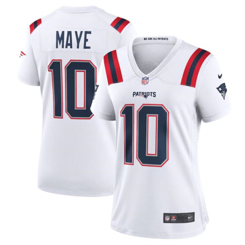 68627bd5a3e23_1 Women's New England Patriots #10 Drake Maye 2024 Draft White Stitched Jersey(Run Small)