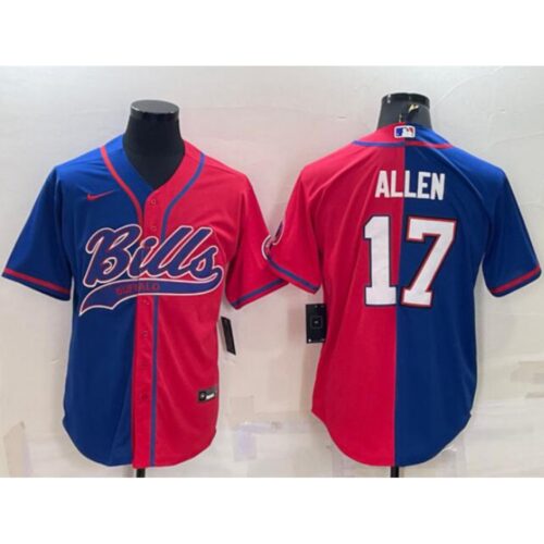 68627df6b6bb9_1 Men's Buffalo Bills ACTIVE PLAYER Custom Royal/Red Split With Patch Cool Base Stitched Baseball Jersey