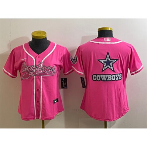 68627e4af1110_1 Youth Dallas Cowboys Pink Team Big Logo With Patch Cool Base Stitched Baseball Jersey