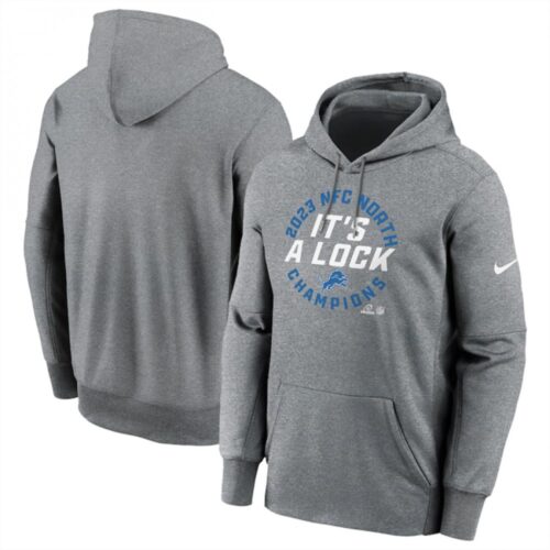 68627e9cd4f05_1 Men's Detroit Lions Heather Gray 2023 NFC North Division Champions Locker Room Trophy Collection Pullover Hoodie