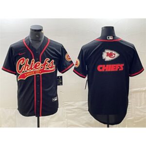 68627ef440001_1 Men's Kansas City Chiefs Black Team Big Logo With Patch Cool Base Stitched Baseball Jersey