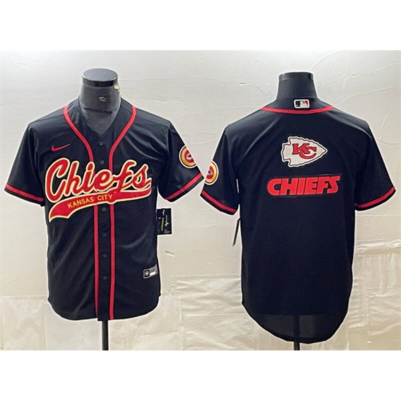 68627ef440001_1 Men's Kansas City Chiefs Black Team Big Logo With Patch Cool Base Stitched Baseball Jersey