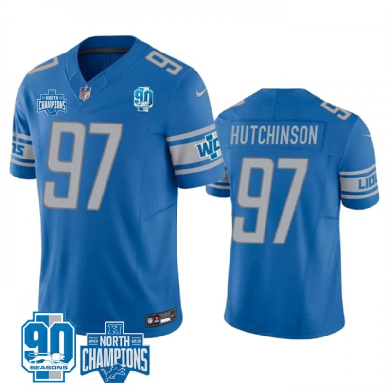 68627f746756b_1 Men's Detroit Lions #97 Aidan Hutchinson Blue 2023 F.U.S.E. 90th AnniversaryNFC North Division Champions Vapor Untouchable Limited Stitched Jersey