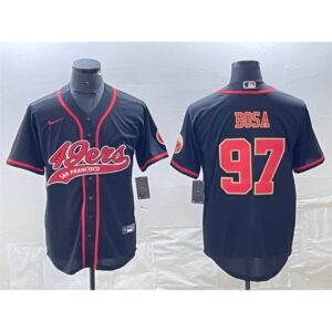 68627fa6702af_1 Men's San Francisco 49ers #97 Nick Bosa Black With Patch Cool Base Stitched Baseball Jersey