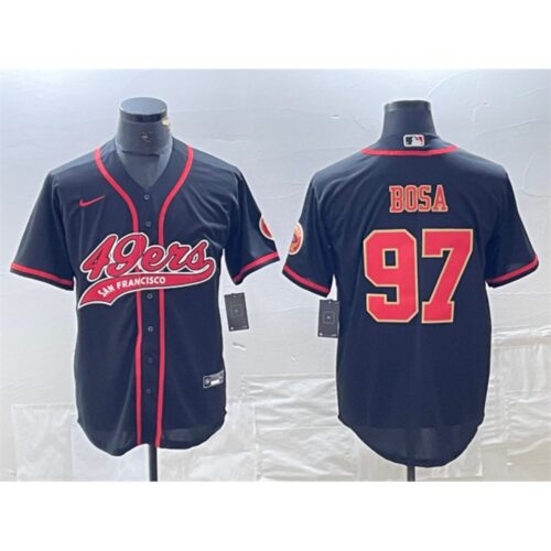 68627fa6702af_1 Men's San Francisco 49ers #97 Nick Bosa Black With Patch Cool Base Stitched Baseball Jersey