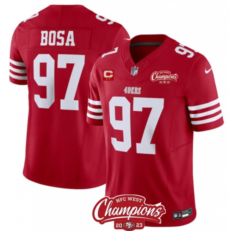 68627fad95fa3_1 Men's San Francisco 49ers #97 Nick Bosa Red 2023 F.U.S.E. With 2-star C Patch And NFC West Champions Patch Stitched Football Jersey