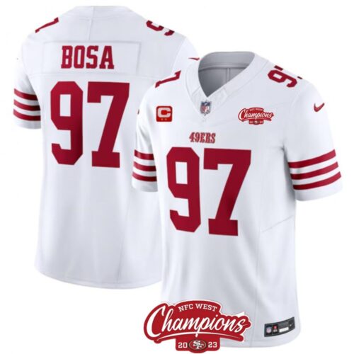 68627fb137263_1 Men's San Francisco 49ers #97 Nick Bosa White 2023 F.U.S.E. With 2-star C Patch And NFC West Champions Patch Stitched Football Jersey