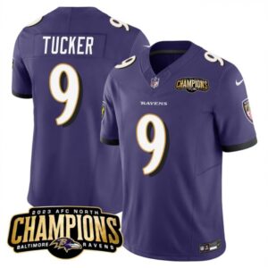 68627fe2cba44_1 Men's Baltimore Ravens #9 Justin Tucker Purple 2023 F.U.S.E. AFC North Champions Vapor Limited Football Jersey
