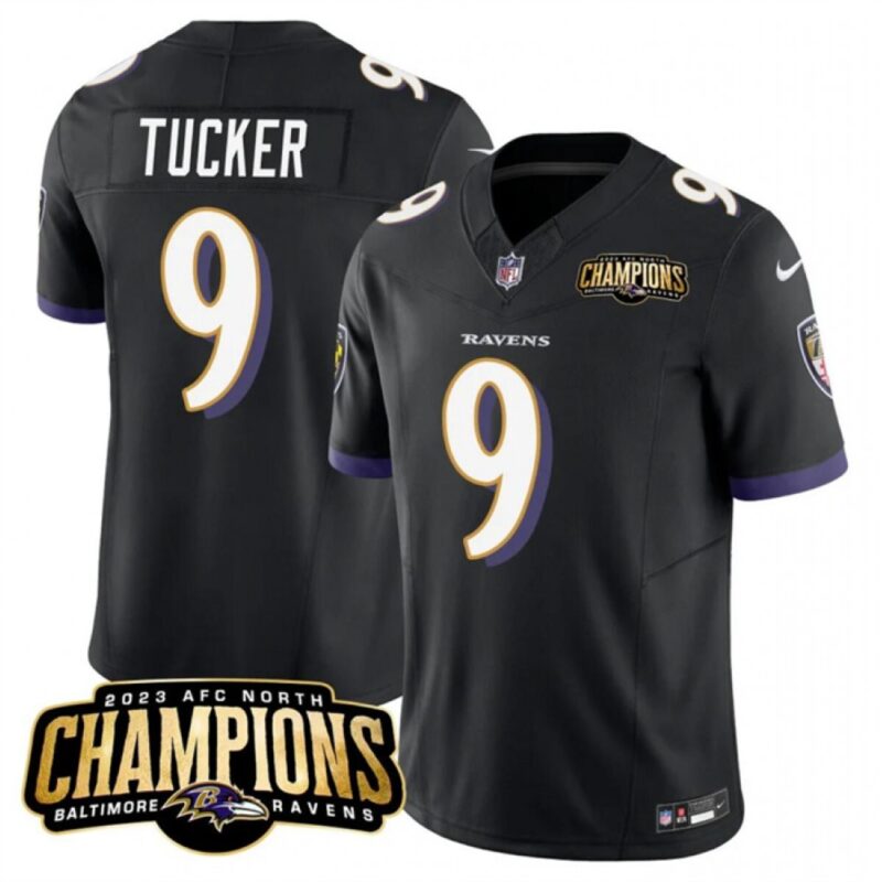 68627fea2d944_1 Men's Baltimore Ravens #9 Justin Tucker Black 2023 F.U.S.E. AFC North Champions Vapor Limited Football Jersey
