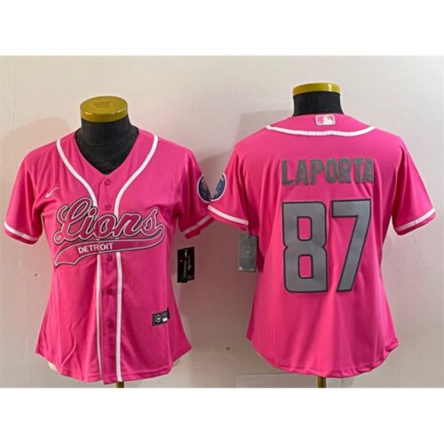 68627ffa450ec_1 Women's Detroit Lions #87 Sam LaPorta Pink With Patch Cool Base Stitched Baseball Jersey(Run Small)