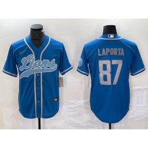 686280546b8f6_1 Men's Detroit Lions #87 Sam LaPorta Blue Cool Base Stitched Baseball Jersey