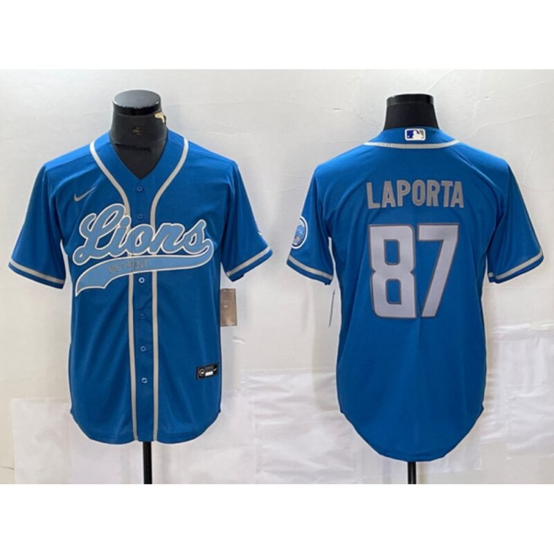 686280546b8f6_1 Men's Detroit Lions #87 Sam LaPorta Blue Cool Base Stitched Baseball Jersey