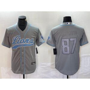 6862805b617c0_1 Men's Detroit Lions #87 Sam LaPorta Grey Cool Base Stitched Baseball Jersey