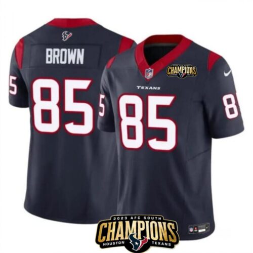 68628065e3bc8_1 Men's Houston Texans #85 Noah Brown Navy 2023 F.U.S.E. AFC South Champions Patch Vapor Untouchable Limited Stitched Football Jersey