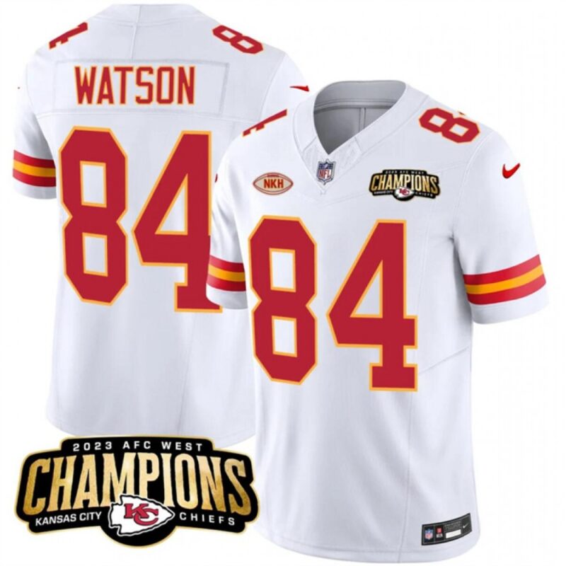 6862808dd3bce_1 Men's Kansas City Chiefs #84 Justin Watson White 2023 F.U.S.E. AFC West Champions With "NKH" Patch Vapor Untouchable Limited Stitched Jersey