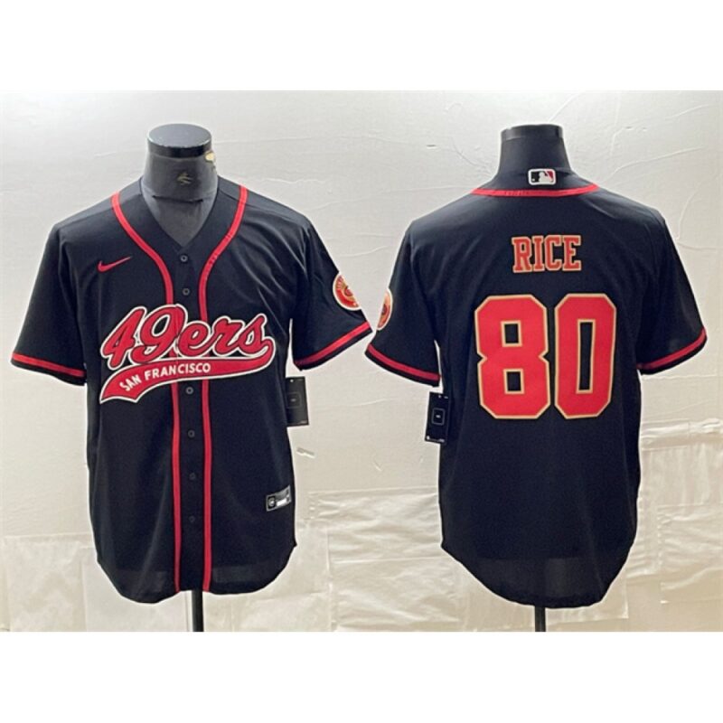 686280a3bd23f_1 Men's San Francisco 49ers #80 Jerry Rice Black With Patch Cool Base Stitched Baseball Jersey