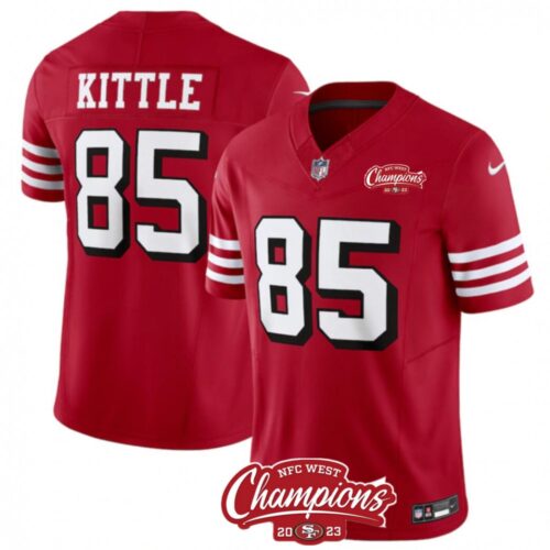 686280ae80323_1 Men's San Francisco 49ers #85 George Kittle Red 2023 F.U.S.E. NFC West Champions Patch Alternate Stitched Football Jersey