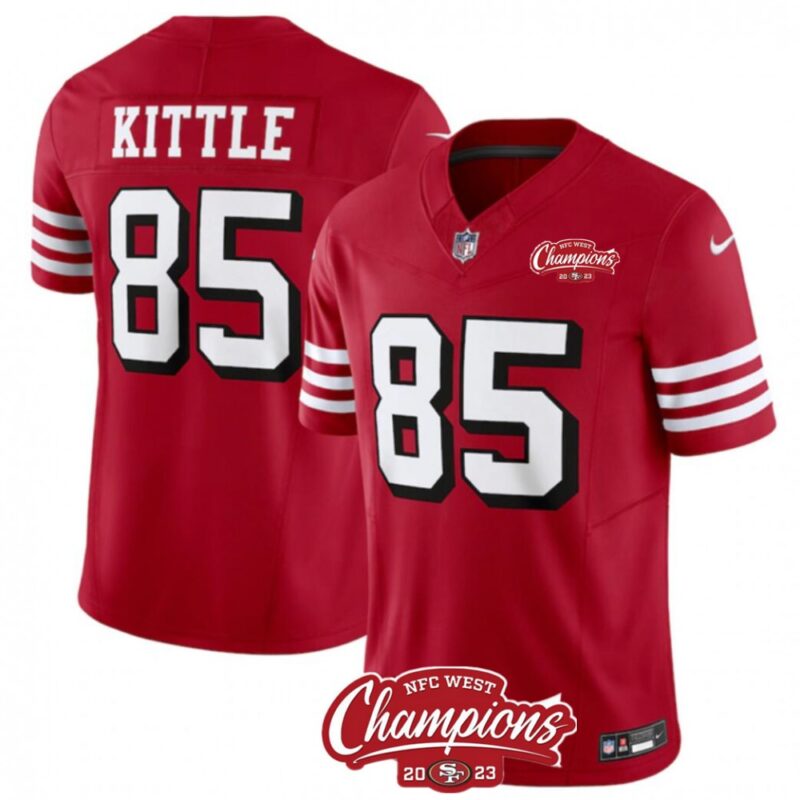 686280ae80323_1 Men's San Francisco 49ers #85 George Kittle Red 2023 F.U.S.E. NFC West Champions Patch Alternate Stitched Football Jersey