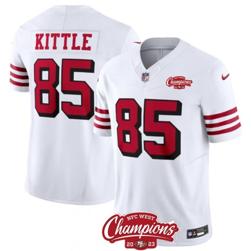 686280b225976_1 Men's San Francisco 49ers #85 George Kittle White 2023 F.U.S.E. NFC West Champions Patch Alternate Stitched Football Jersey