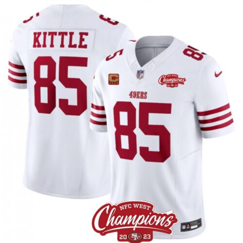 686280b5dcbc1_1 Men's San Francisco 49ers #85 George Kittle White 2023 F.U.S.E. With 4-star C Ptach And NFC West Champions Patch Stitched Football Jersey