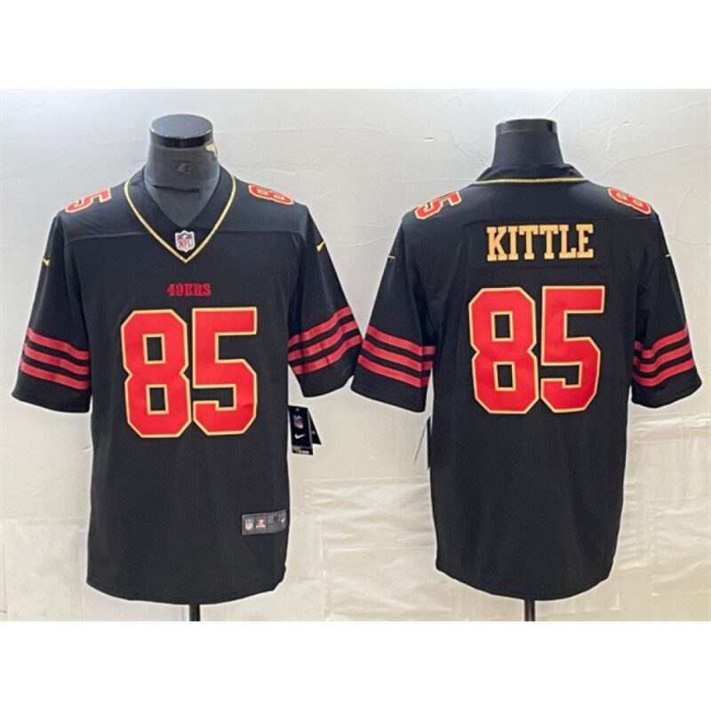 686280bd77ef8_1 Men's San Francisco 49ers #85 George Kittle Black Gold Stitched Jersey
