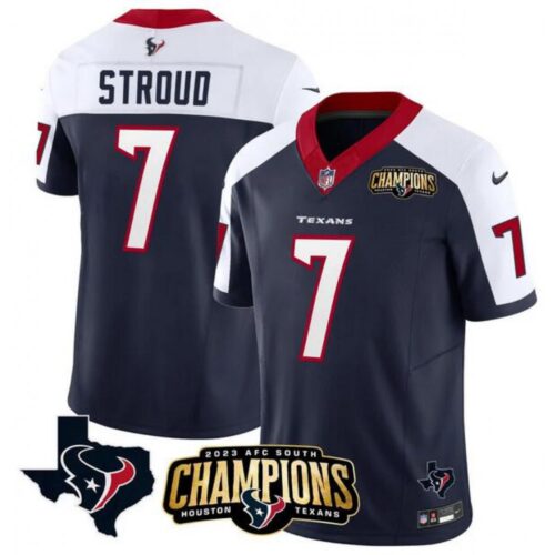 686280fc7ae81_1 Men's Houston Texans #7 C.J. Stroud Navy/White 2023 F.U.S.E. AFC South Champions Patch And Team Logo Patch Vapor Untouchable Limited Stitched Football Jersey