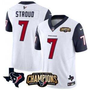 6862810059af2_1 Men's Houston Texans #7 C.J. Stroud White/Navy 2023 F.U.S.E. AFC South Champions Patch And Team Logo Patch Vapor Untouchable Limited Stitched Football Jersey