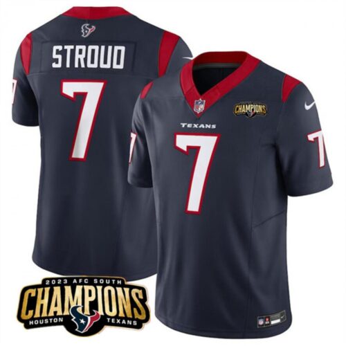 68628116f0486_1 Men's Houston Texans #7 C.J. Stroud Navy 2023 F.U.S.E. AFC South Champions Patch Vapor Untouchable Limited Stitched Football Jersey
