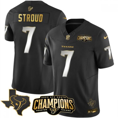 68628125a27c1_1 Men's Houston Texans #7 C.J. Stroud Black Golden 2023 F.U.S.E. With AFC South Champions Patch And Team Logo Patch Limited Stitched Football Jersey