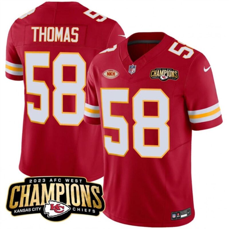 686281b21830e_1 Men's Kansas City Chiefs #58 Derrick Thomas Red 2023 F.U.S.E. AFC West Champions With "NKH" Patch Vapor Untouchable Limited Stitched Jersey