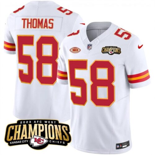 686281b5b9cce_1 Men's Kansas City Chiefs #58 Derrick Thomas White 2023 F.U.S.E. AFC West Champions With "NKH" Patch Vapor Untouchable Limited Stitched Jersey