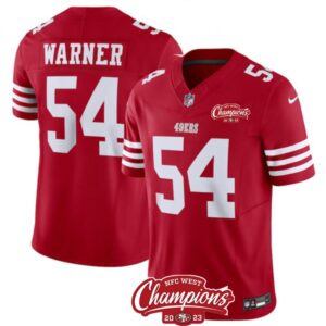 686281bd175b4_1 Men's San Francisco 49ers #54 Fred Warner Red 2023 F.U.S.E. NFC West Champions Patch Stitched Football Jersey