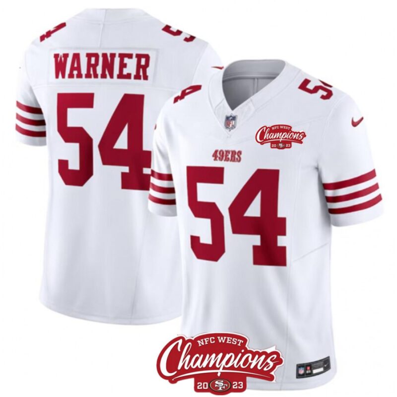 686281c0eb8fc_1 Men's San Francisco 49ers #54 Fred Warner White 2023 F.U.S.E. NFC West Champions Patch Stitched Football Jersey
