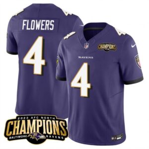 68628258dba6e_1 Men's Baltimore Ravens #4 Zay Flowers Purple 2023 F.U.S.E. AFC North Champions Vapor Limited Football Jersey
