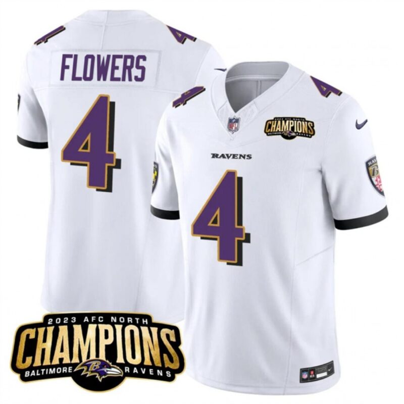 6862825cbcb7f_1 Men's Baltimore Ravens #4 Zay Flowers White 2023 F.U.S.E. AFC North Champions Vapor Limited Football Jersey