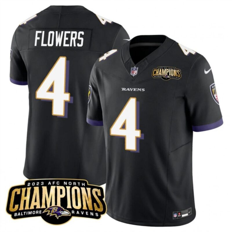 686282615381d_1 Men's Baltimore Ravens #4 Zay Flowers Black 2023 F.U.S.E. AFC North Champions Vapor Limited Football Jersey