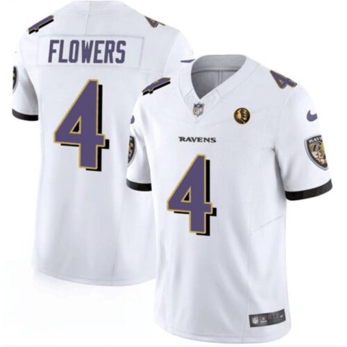 68628268d8f96_1 Men's Baltimore Ravens #4 Zay Flowers White 2023 F.U.S.E. With John Madden Patch Vapor Limited Football Jersey