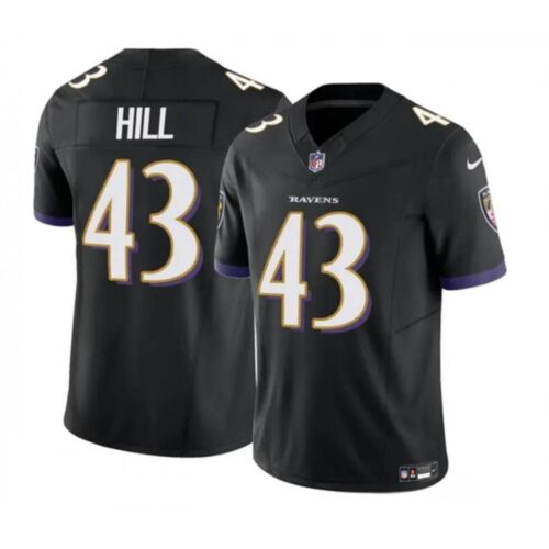 68628270869e5_1 Men's Baltimore Ravens #43 Justice Hill Black 2023 F.U.S.E. Vapor Limited Football Jersey