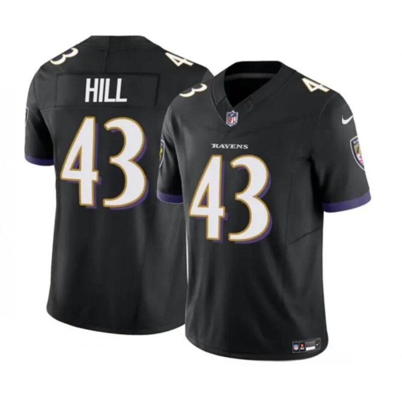 68628270869e5_1 Men's Baltimore Ravens #43 Justice Hill Black 2023 F.U.S.E. Vapor Limited Football Jersey