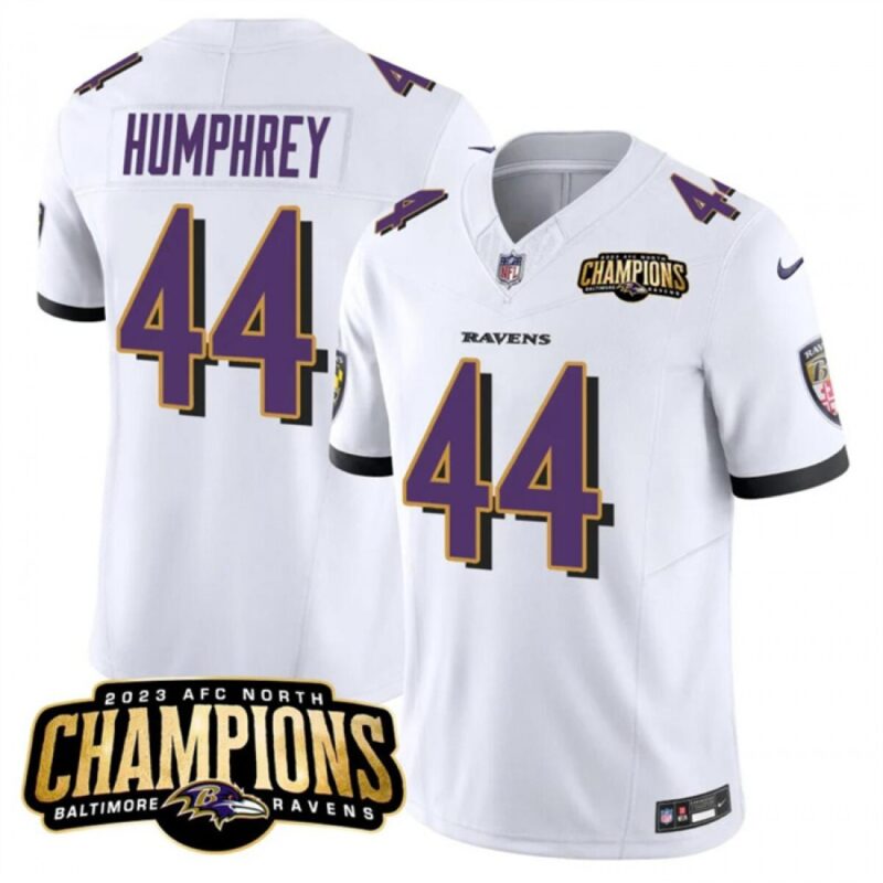 6862827c37871_1 Men's Baltimore Ravens #44 Marlon Humphrey White 2023 F.U.S.E. AFC North Champions Vapor Limited Football Jersey