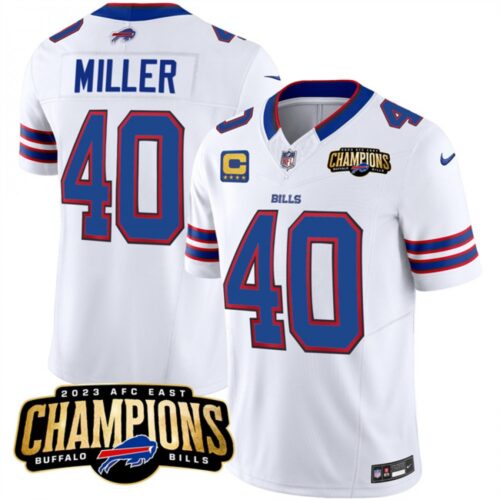 6862828eccbc9_1 Men's Buffalo Bills #40 Von Miller White 2023 F.U.S.E. AFC East Champions With 4-star C Ptach Stitched Football Jersey
