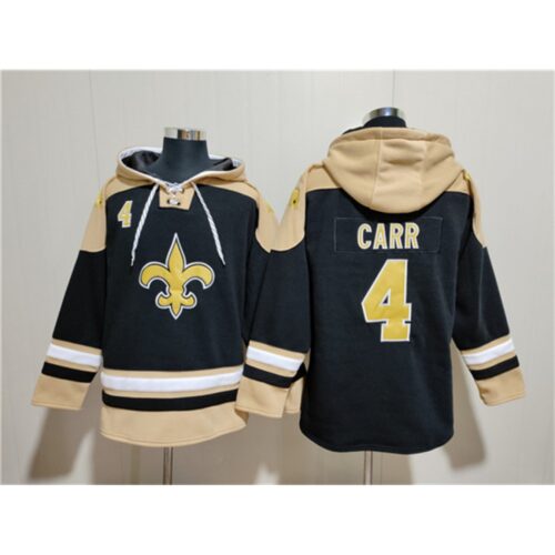 6862829e44a00_1 Men's New Orleans Saints #4 Derek Carr Black Ageless Must-Have Lace-Up Pullover Hoodie
