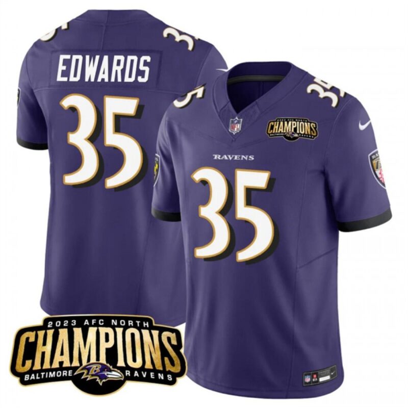 686282b5791f5_1 Men's Baltimore Ravens #35 Gus Edwards Purple 2023 F.U.S.E. AFC North Champions Vapor Limited Football Jersey