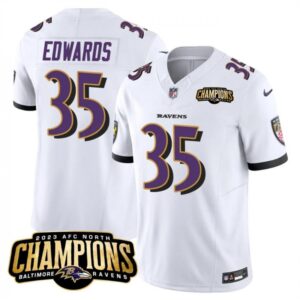 686282b9cf921_1 Men's Baltimore Ravens #35 Gus Edwards White 2023 F.U.S.E. AFC North Champions Vapor Limited Football Jersey
