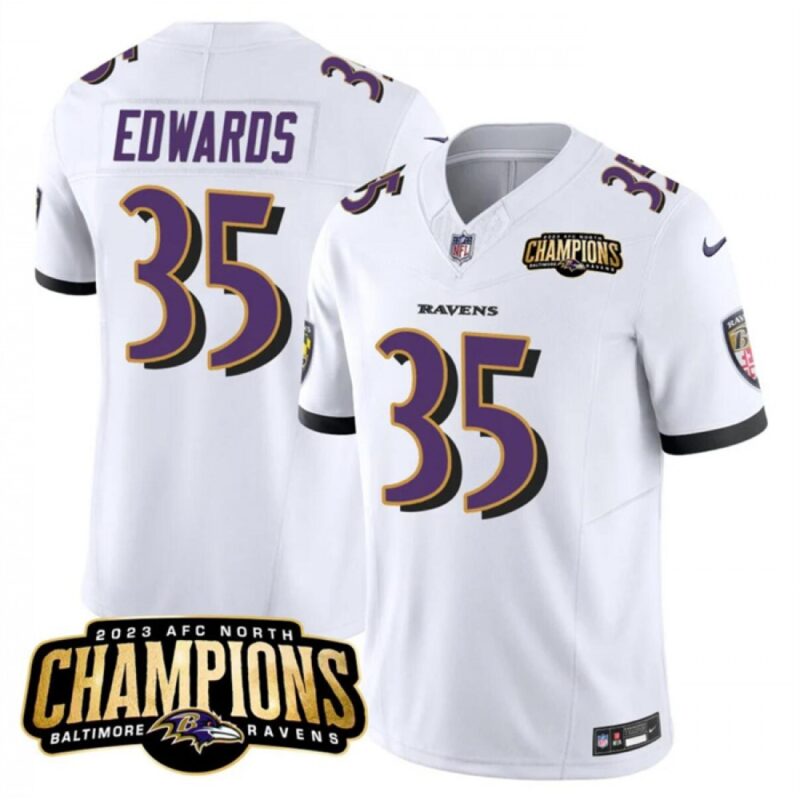 686282b9cf921_1 Men's Baltimore Ravens #35 Gus Edwards White 2023 F.U.S.E. AFC North Champions Vapor Limited Football Jersey