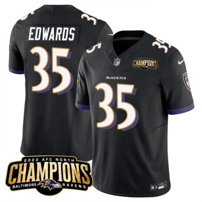 686282bd654f8_1 Men's Baltimore Ravens #35 Gus Edwards Black 2023 F.U.S.E. AFC North Champions Vapor Limited Football Jersey