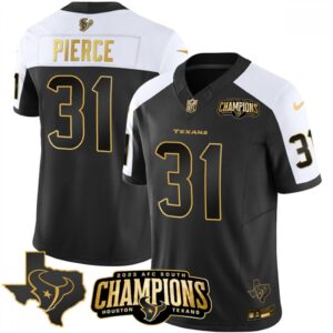 686282c8bd539_1 Men's Houston Texans #31 Dameon Pierce Black/White Golden 2023 F.U.S.E. With AFC South Champions Patch And Team Logo Patch Limited Stitched Football Jersey